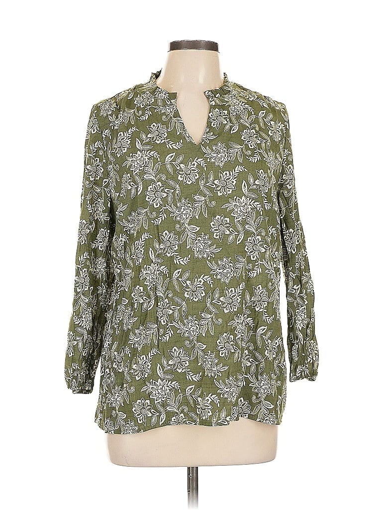 Pre-owned Kim Rogers 3/4 Sleeve Blouse In Green