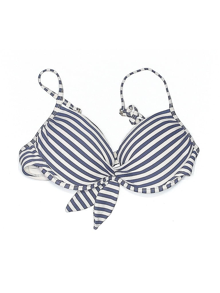 Pre-owned Xhilaration Swimsuit Top Blue Stripes Pattern Swimwear