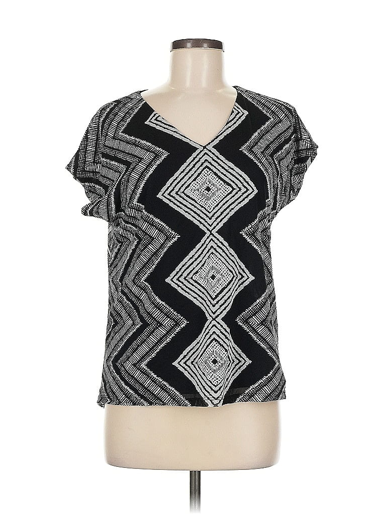 Pre-owned Chico's Short Sleeve Blouse In Black
