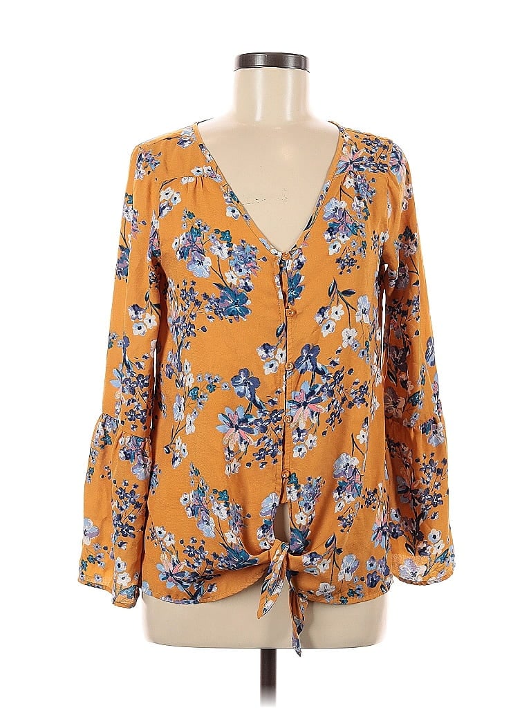 Click to view more detailed imagery on our partner's website Pre-owned Pink Rose 3/4 Sleeve Blouse In Orange