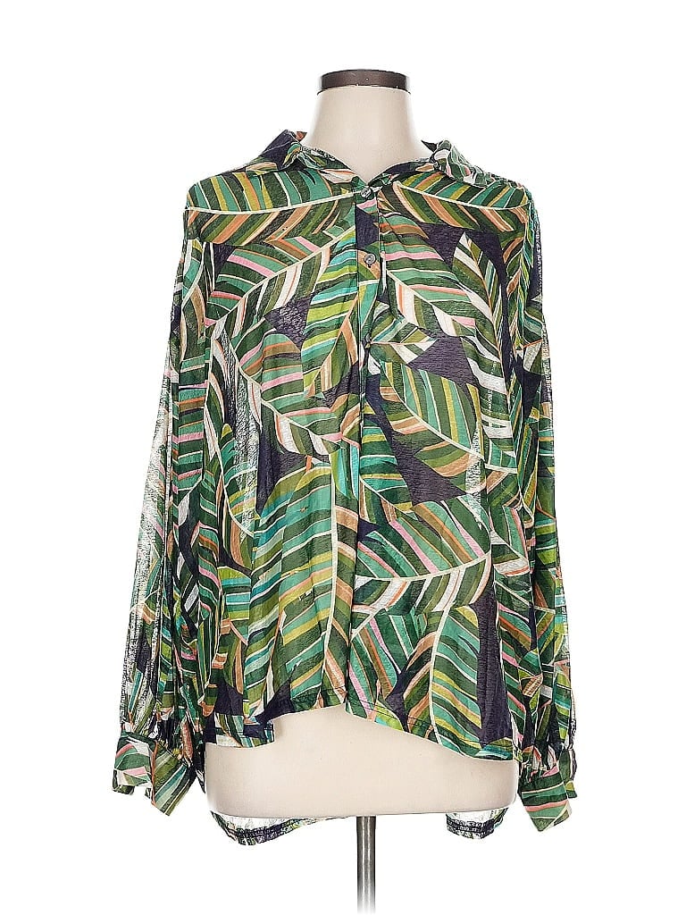 Pre-owned Molly Bracken Long Sleeve Blouse In Green
