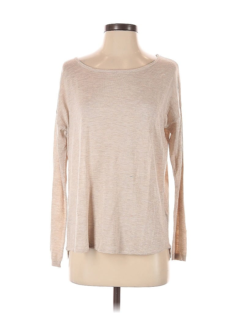 Pre-owned Basics Long Sleeve Top Tan Boatneck Tops In Brown