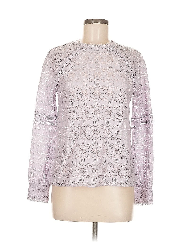 Pre-owned Hinge Long Sleeve Blouse In Silver