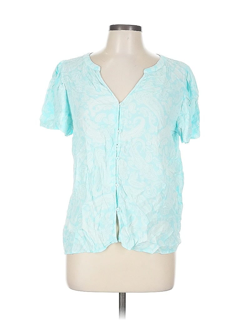 Pre-owned Ann Taylor Loft Short Sleeve Blouse In Blue