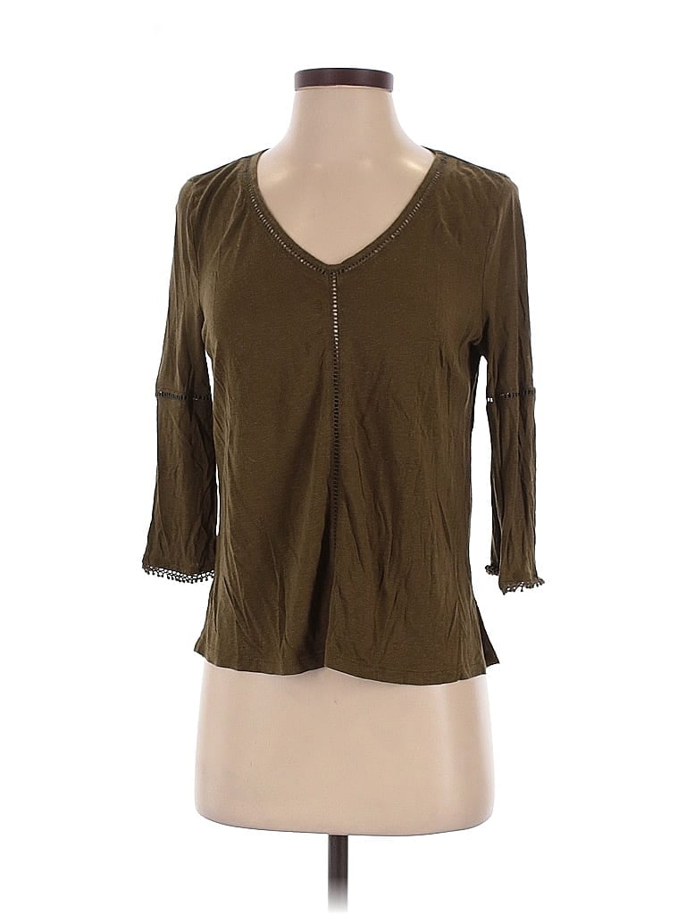 Pre-owned Hinge 3/4 Sleeve Top Brown V Neck Tops