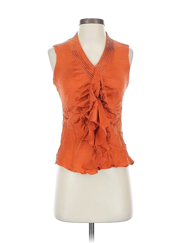 Pre-owned Etcetera Sleeveless Silk Top Orange Halter Neckline Tops
