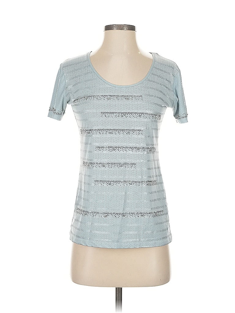 Pre-owned Green Apple Short Sleeve Top Teal Scoop Neck Tops In Blue