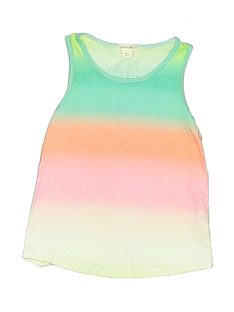Pre-owned Crewcuts Kids' Tank Top Green Tie-dye Pattern Crew Neck Tops