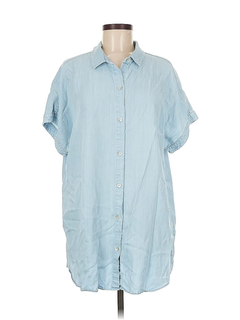 Pre-owned Soft Surroundings Short Sleeve Button Down Shirt In Blue