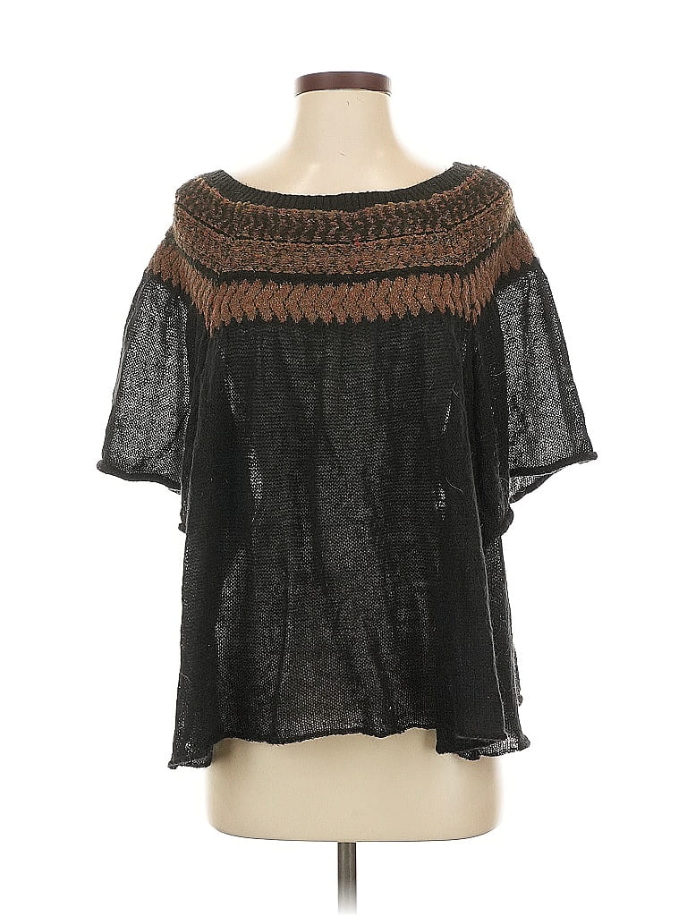 Pre-owned Free People Short Sleeve Blouse In Black