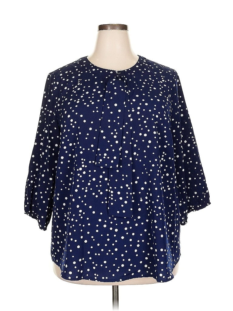 Pre-owned Agnes Orinda 3/4 Sleeve Blouse In Blue