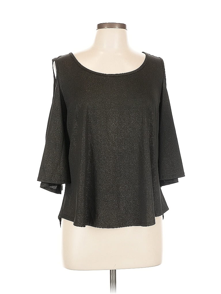 ECI Pre-owned 3/4 Sleeve Top Gray Cold Shoulder Neckline Tops