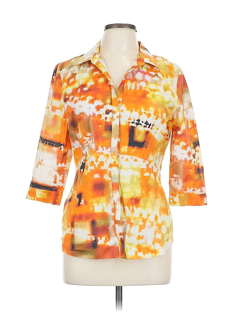 Pre-owned Lafayette 148 3/4 Sleeve Button Down Shirt In Orange
