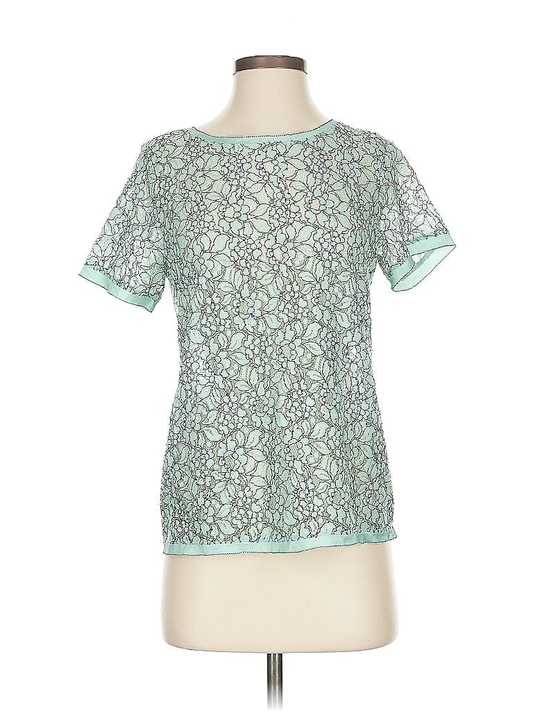 Pre-owned Ann Taylor Loft Short Sleeve Top Teal Crew Neck Tops In Blue