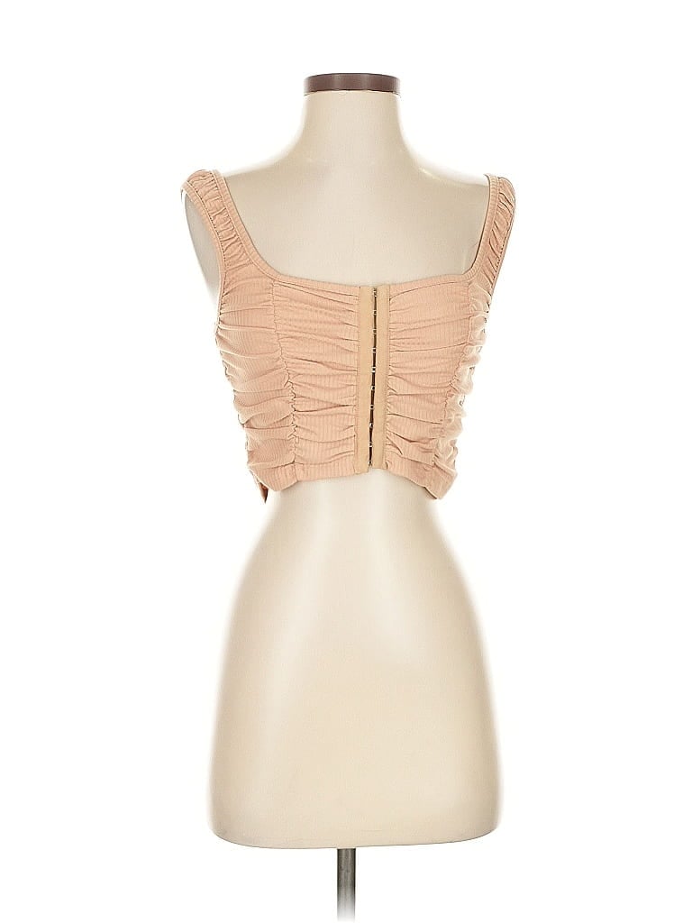 Pre-owned Lane 201 Sleeveless Top Tan Sweetheart Neckline Tops In Brown