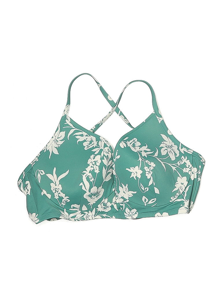Pre-owned Shade & Shore Swimsuit Top Green Floral Pattern Swimwear