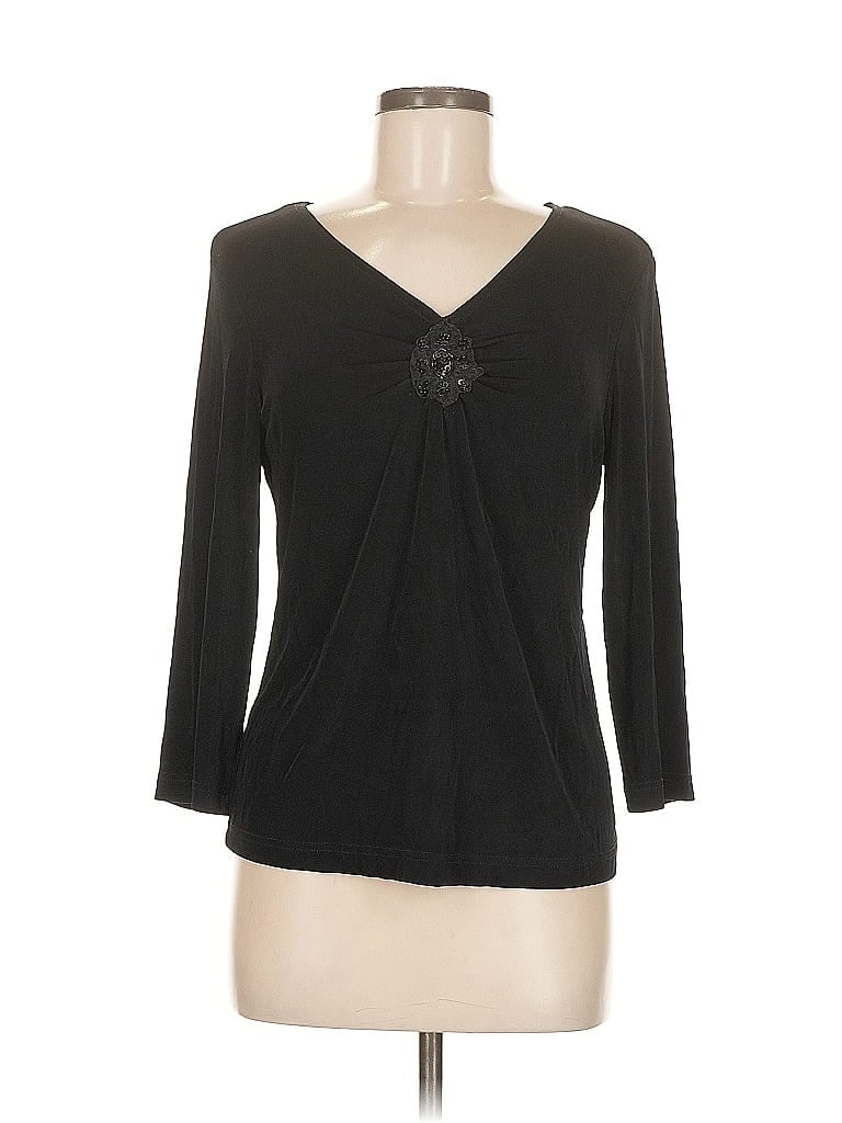 Pre-owned Coldwater Creek 3/4 Sleeve Top Black Sweetheart Neckline Tops