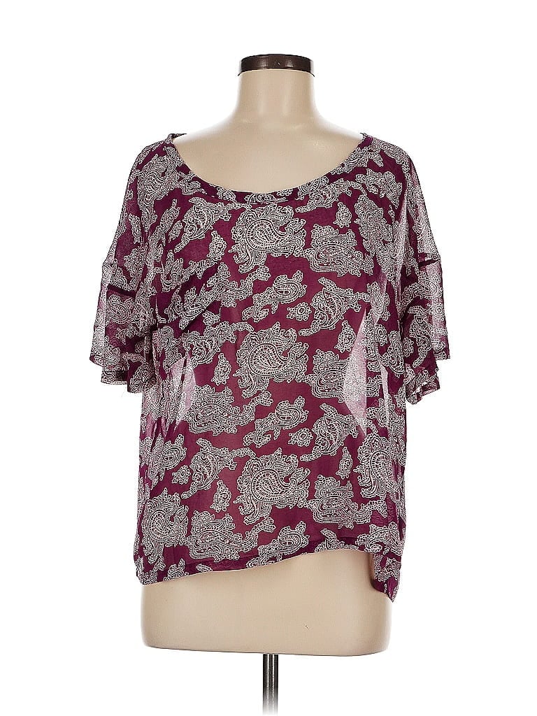 Pre-owned Patterson J. Kincaid Short Sleeve Blouse In Burgundy