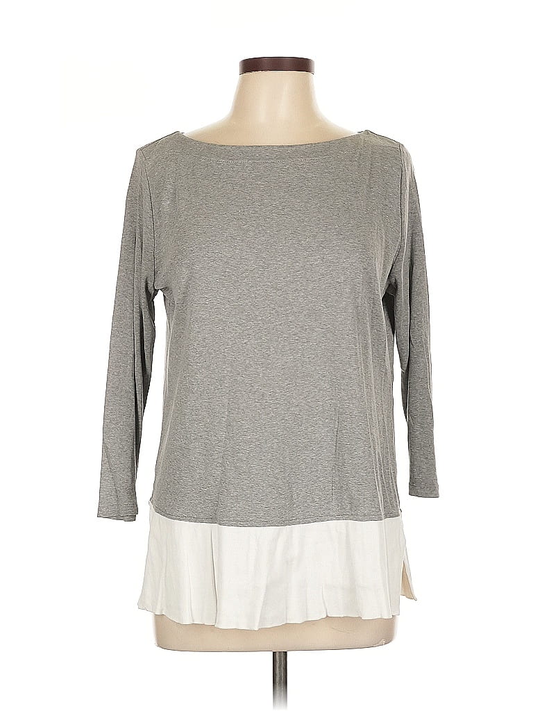 Pre-owned Ann Taylor Loft 3/4 Sleeve Top Gray Boatneck Tops