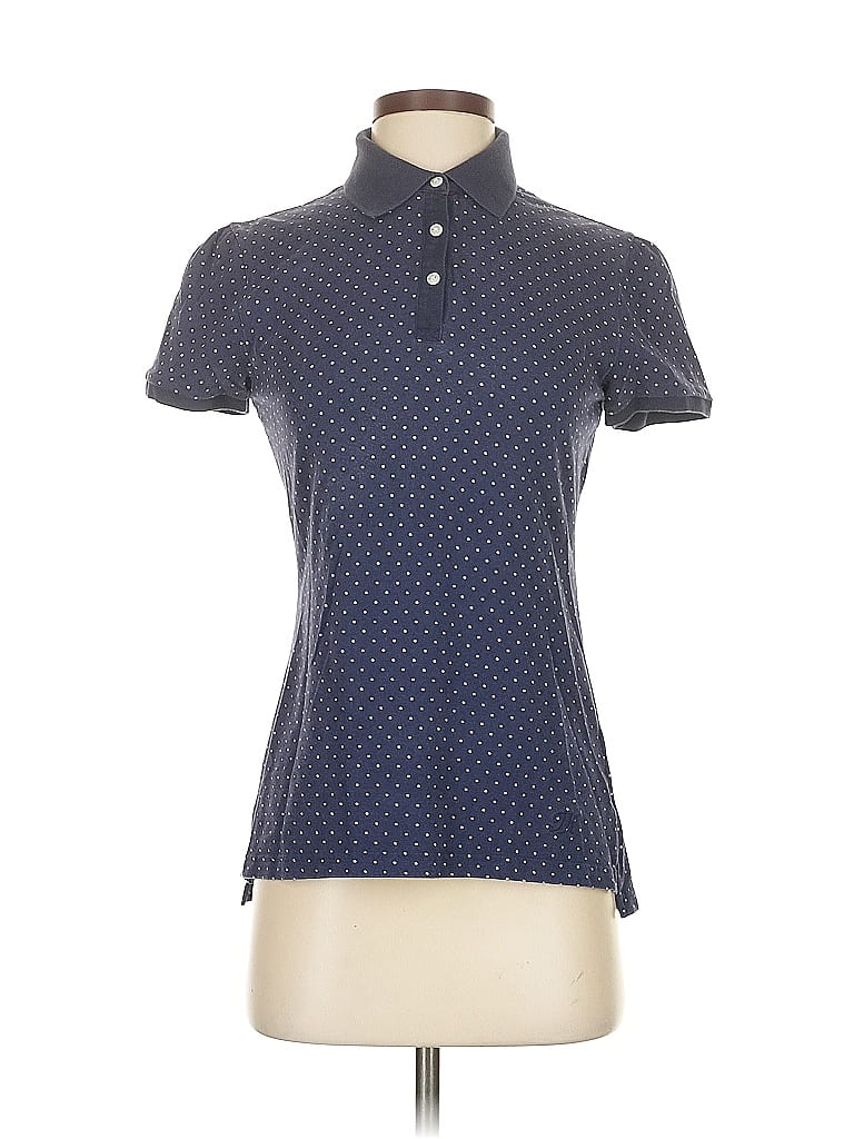Pre-owned Tommy Hilfiger Short Sleeve Top Blue Polka Dots Pattern Mock Neckline Tops
