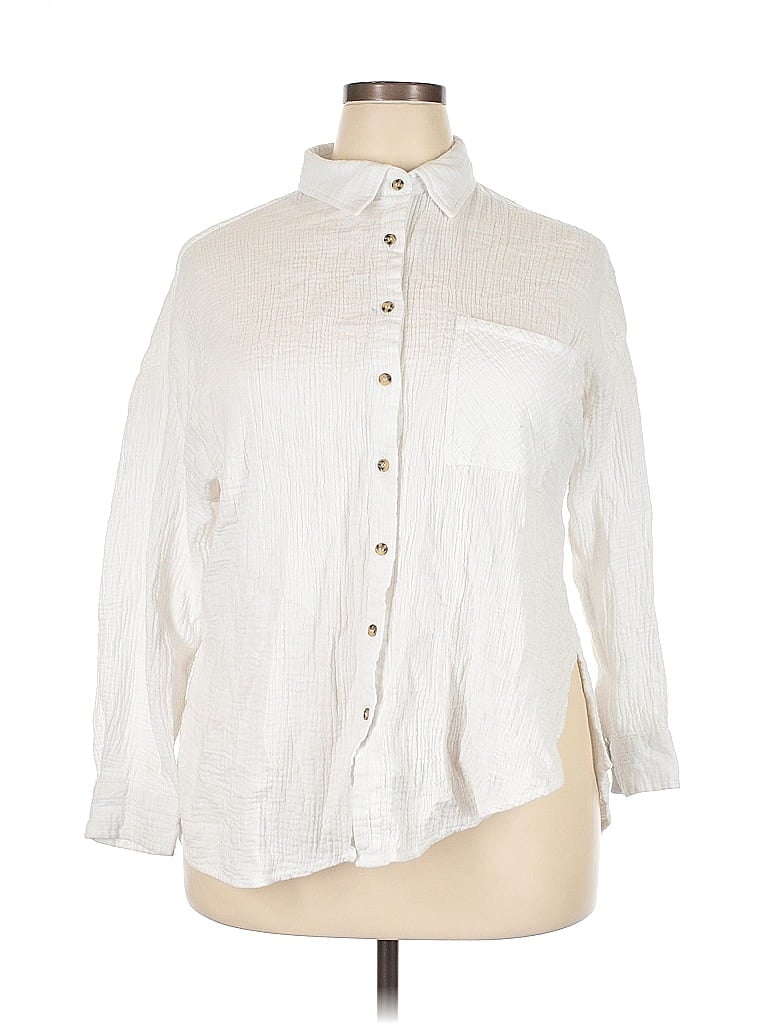 Pre-owned Rue21 3/4 Sleeve Button Down Shirt In White