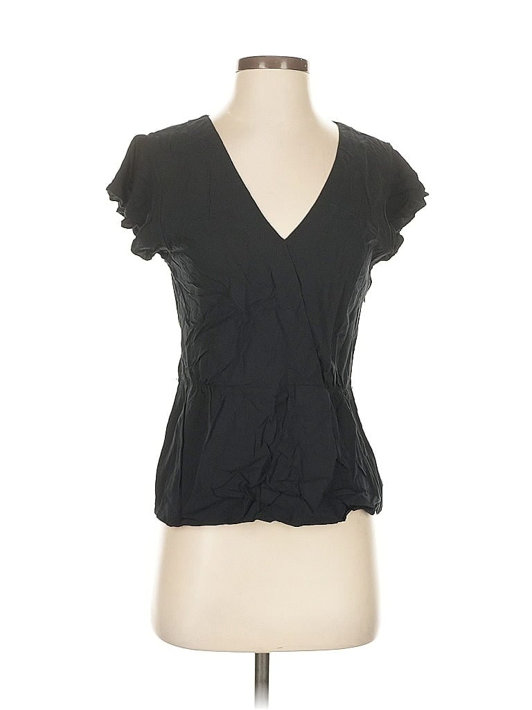 Pre-owned J. By J.crew Short Sleeve Top Black Plunge Neckline Tops