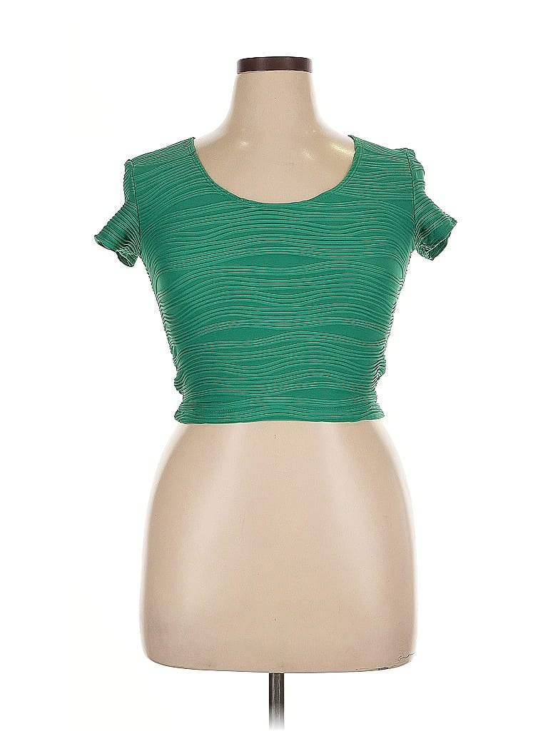 Pre-owned Wet Seal Short Sleeve Top Green Sweetheart Neckline Tops
