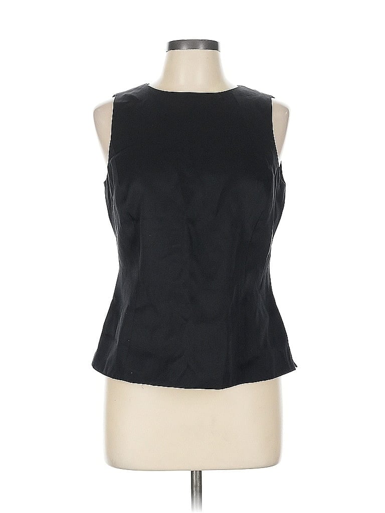 Pre-owned Linda Allard Ellen Tracy Sleeveless Silk Top Black Boatneck Tops