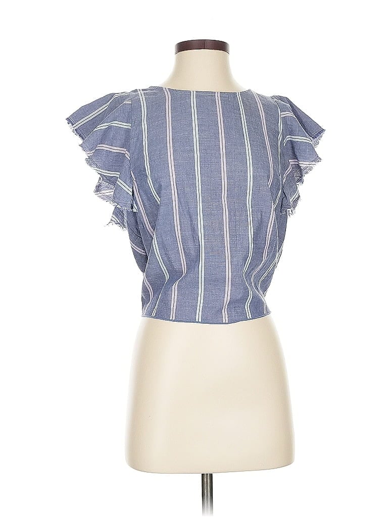 Pre-owned Sam & Lavi Short Sleeve Top Blue Ruffles Neckline Tops