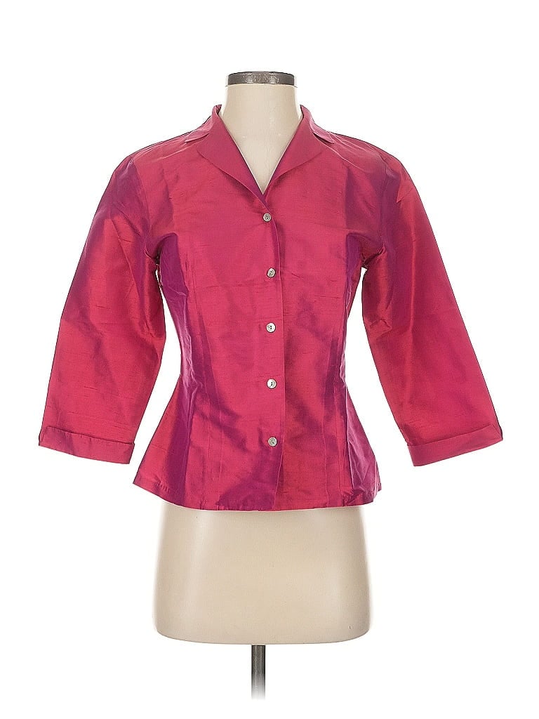 Pre-owned Ann Taylor 3/4 Sleeve Silk Top Pink Collared Neckline Tops
