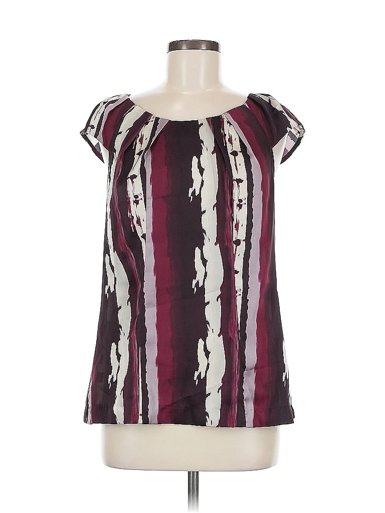 Pre-owned Ann Taylor Factory Short Sleeve Blouse In Burgundy