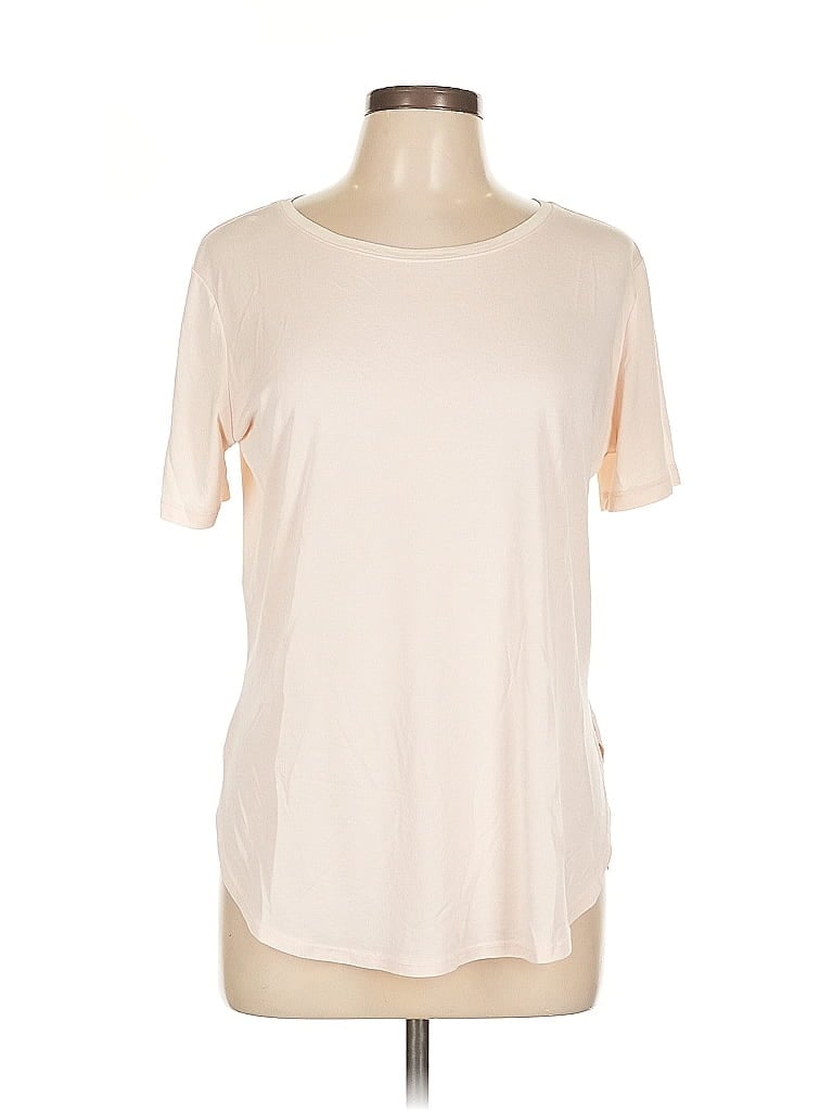 Pre-owned Zyia Active Short Sleeve Top Ivory Crew Neck Tops In White
