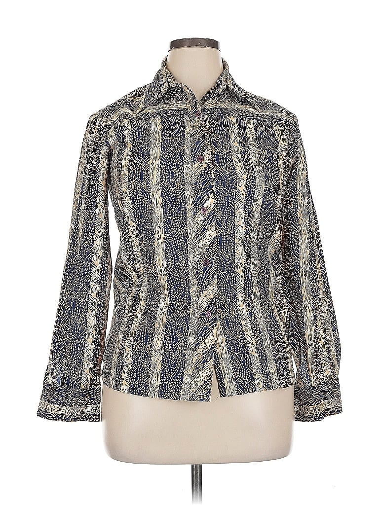 Pre-owned Oleg Cassini Long Sleeve Blouse In Brown