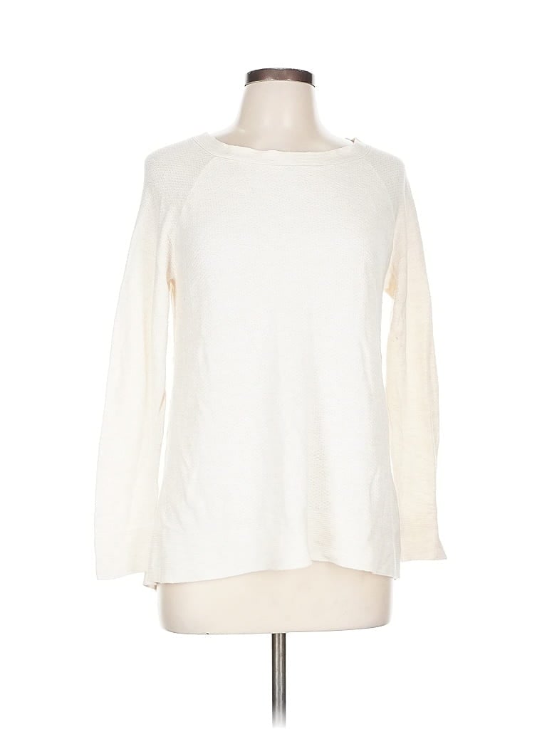 Pre-owned Ann Taylor Loft Outlet Long Sleeve Top Ivory Crew Neck Tops In White