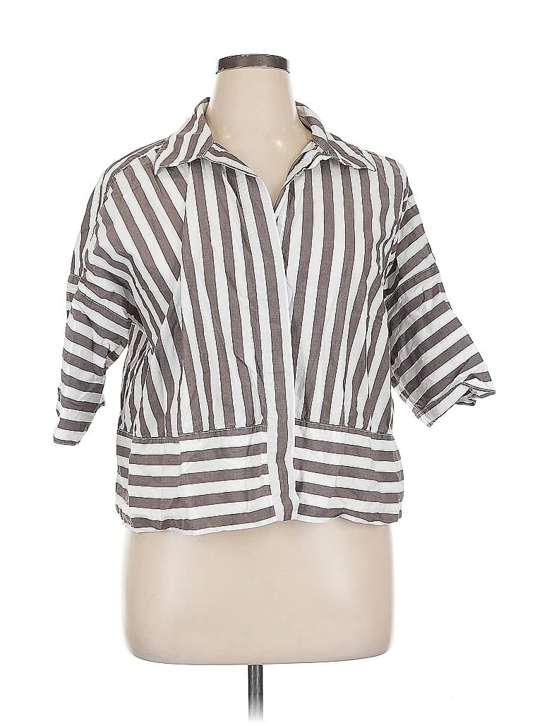 Pre-owned Banana Republic 3/4 Sleeve Button Down Shirt In Silver