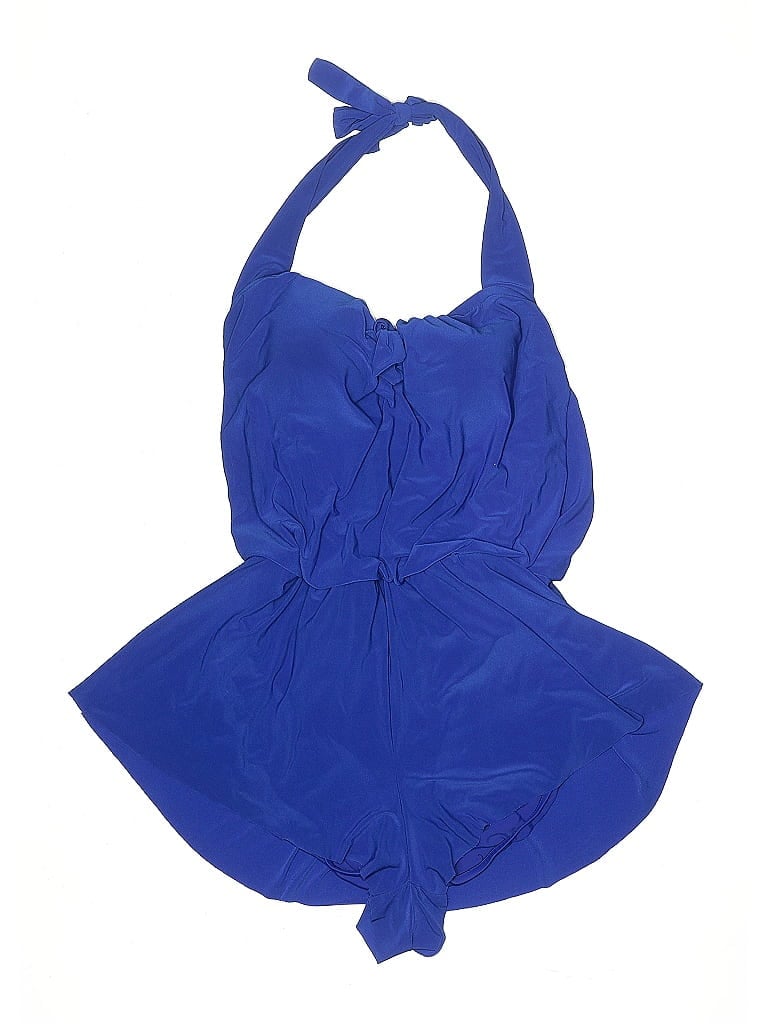 Pre-owned Aqua Green Swimsuit Top Blue Solid Pattern Swimwear