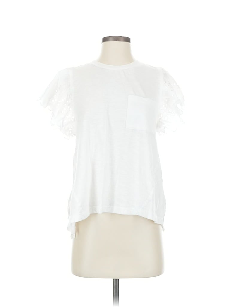 Pre-owned Seen Worn Kept Short Sleeve Top White Ruffles Neckline Tops