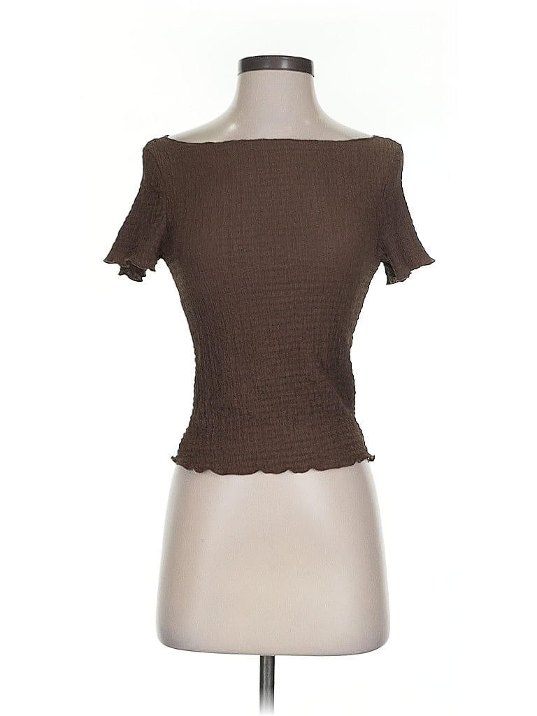 Pre-owned Divided By H&m Short Sleeve Top Brown Sweetheart Neckline Tops