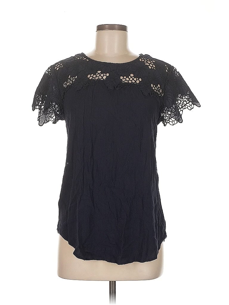 Pre-owned Ann Taylor Loft Short Sleeve Top Blue Keyhole Neckline Tops