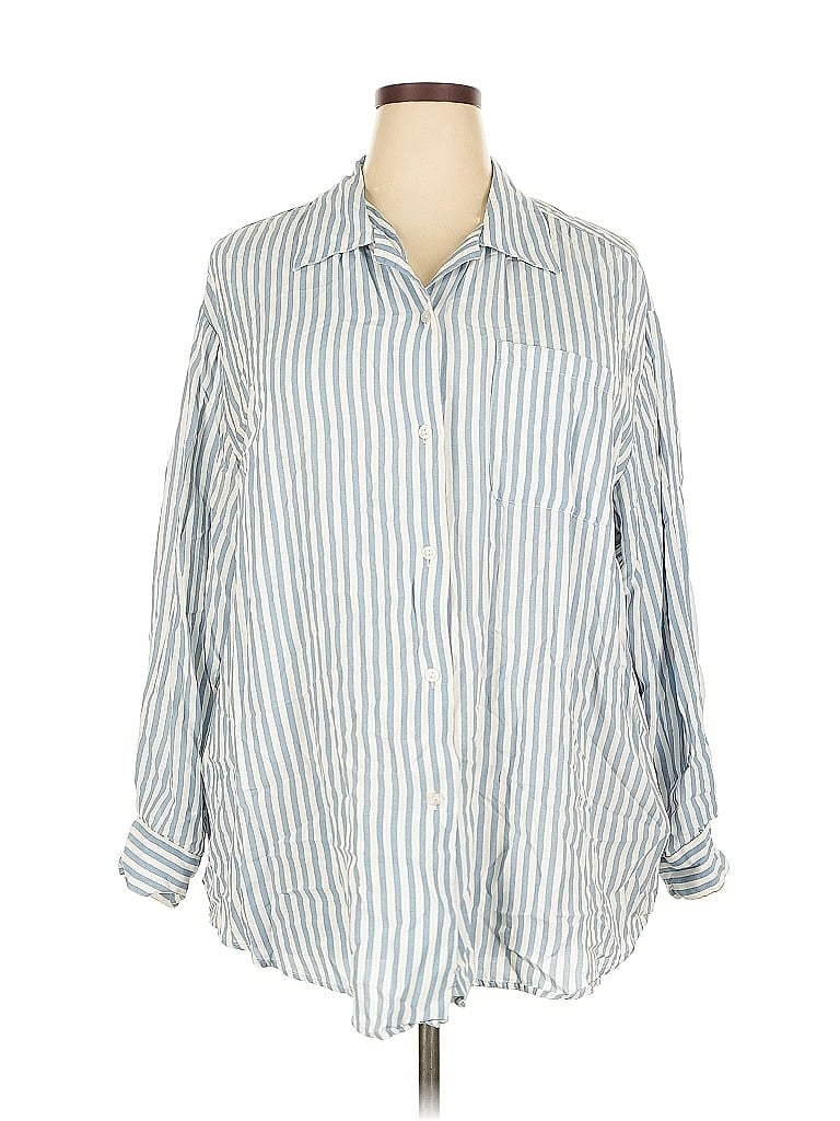 Pre-owned Christie & Jill Long Sleeve Button Down Shirt In Blue