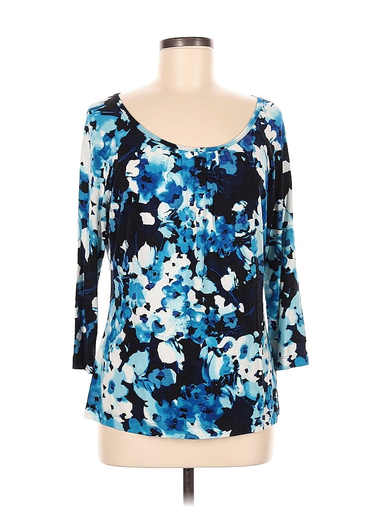 Pre-owned St. John Exclusively For Nordstrom 3/4 Sleeve Top Blue Scoop Neck Tops