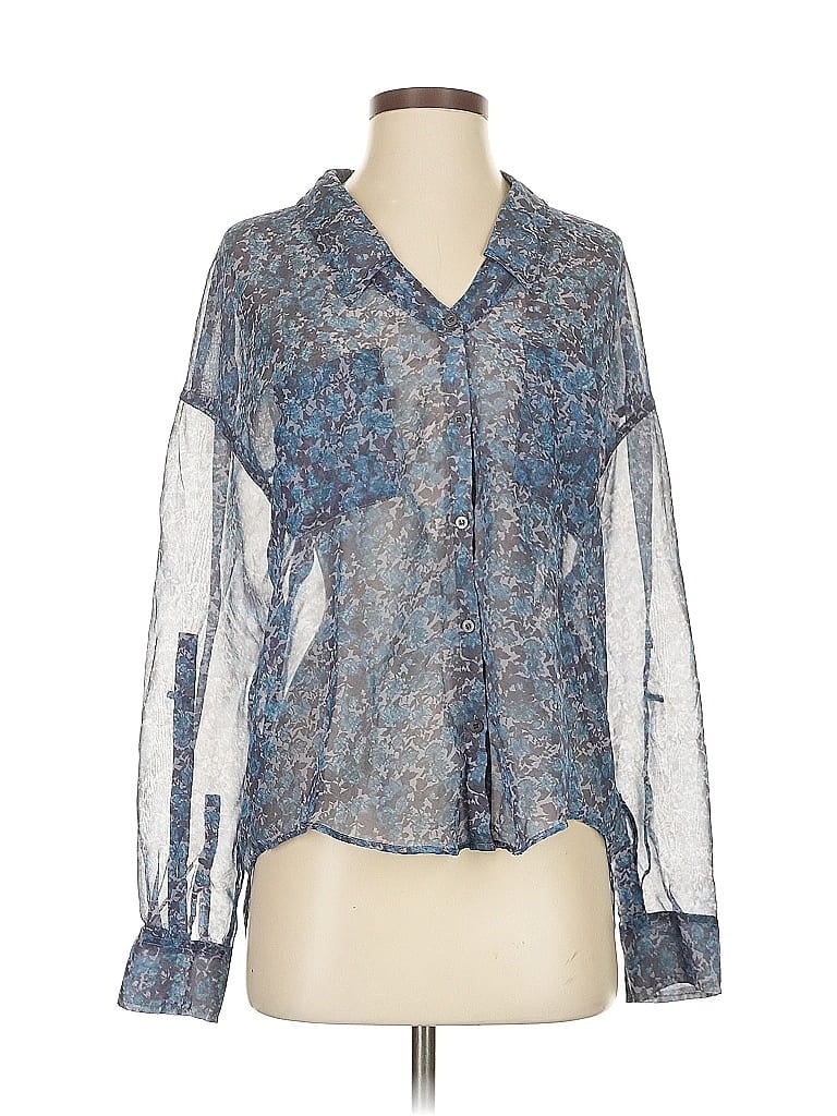Pre-owned Free People Long Sleeve Blouse In Blue