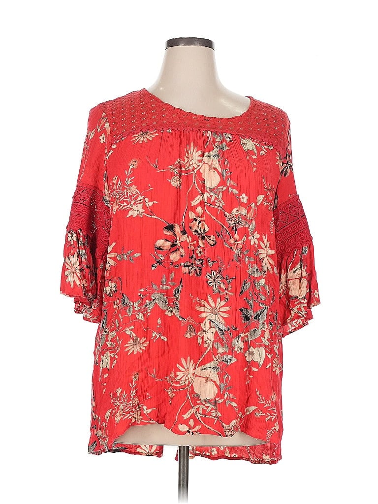 Pre-owned Suzanne Betro 3/4 Sleeve Blouse In Red