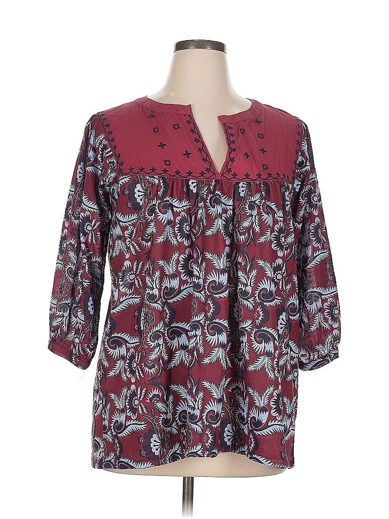 Pre-owned Weekend Suzanne Betro 3/4 Sleeve Blouse In Burgundy