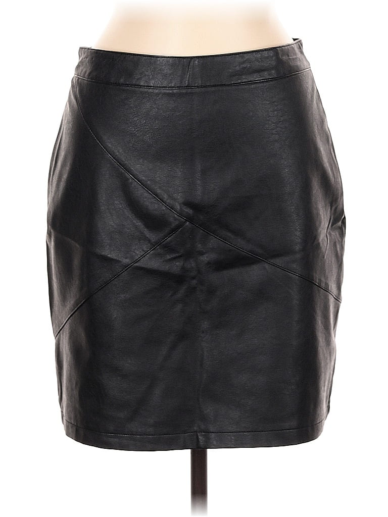 Pre-owned Zeagoo Faux Leather Skirt In Black