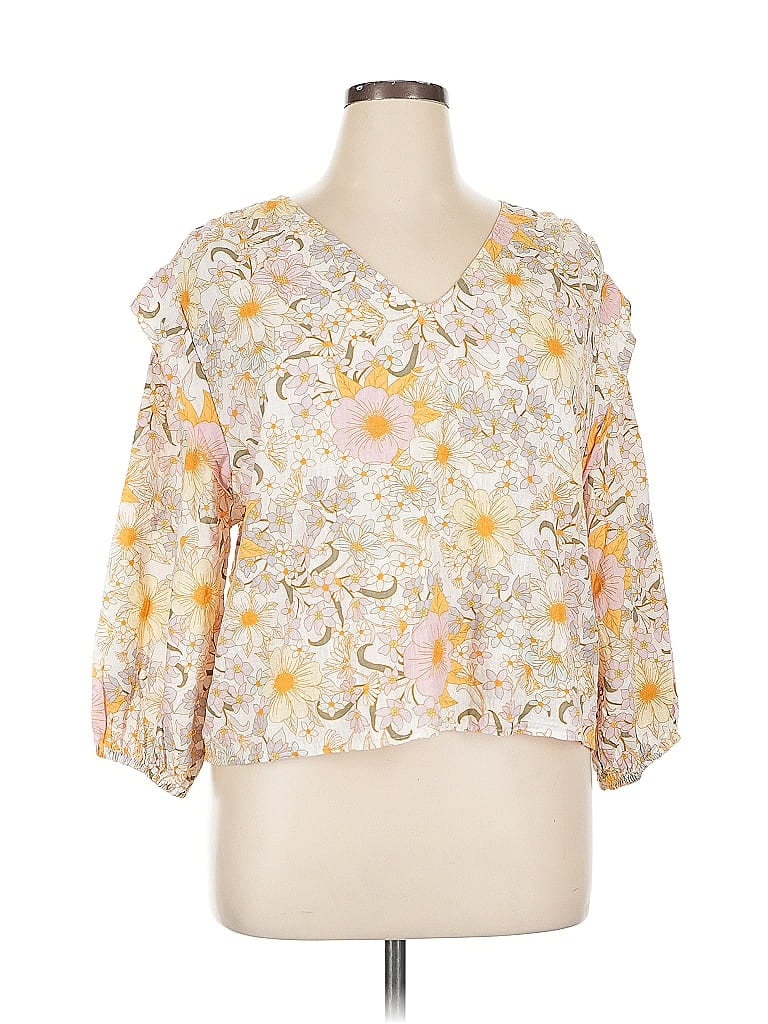 Pre-owned A.n.a. A New Approach 3/4 Sleeve Blouse In Yellow