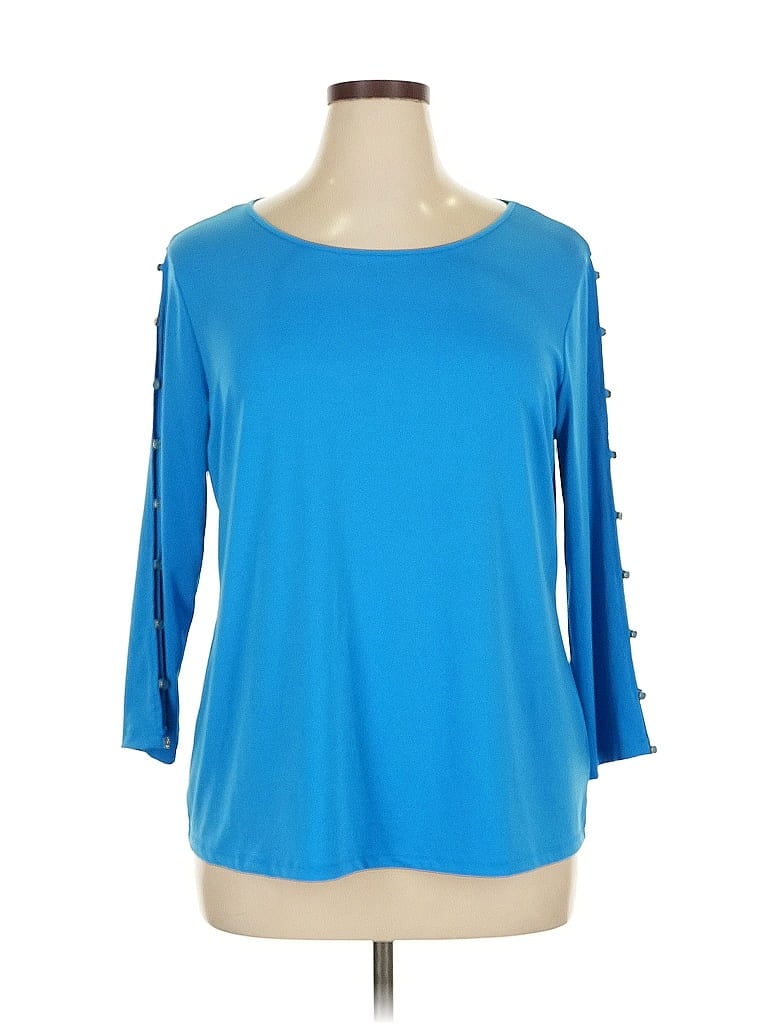 Pre-owned Investments 3/4 Sleeve Top Blue Boatneck Tops