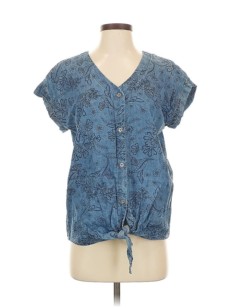 Pre-owned Jones New York Signature Short Sleeve Blouse In Blue