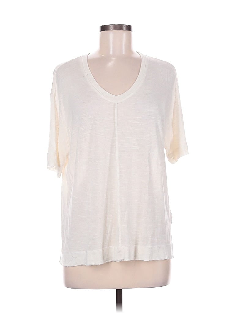Pre-owned John Eshaya Short Sleeve Top Ivory V Neck Tops In White
