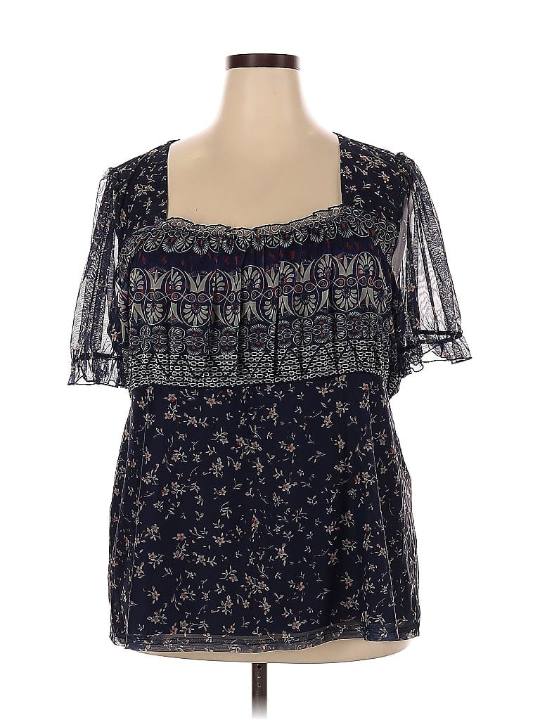 Pre-owned Weekend Suzanne Betro Short Sleeve Blouse In Blue